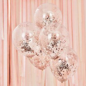 Ginger Ray 5 Rose Gold Shredded Confetti Filled Balloons Party Deco
